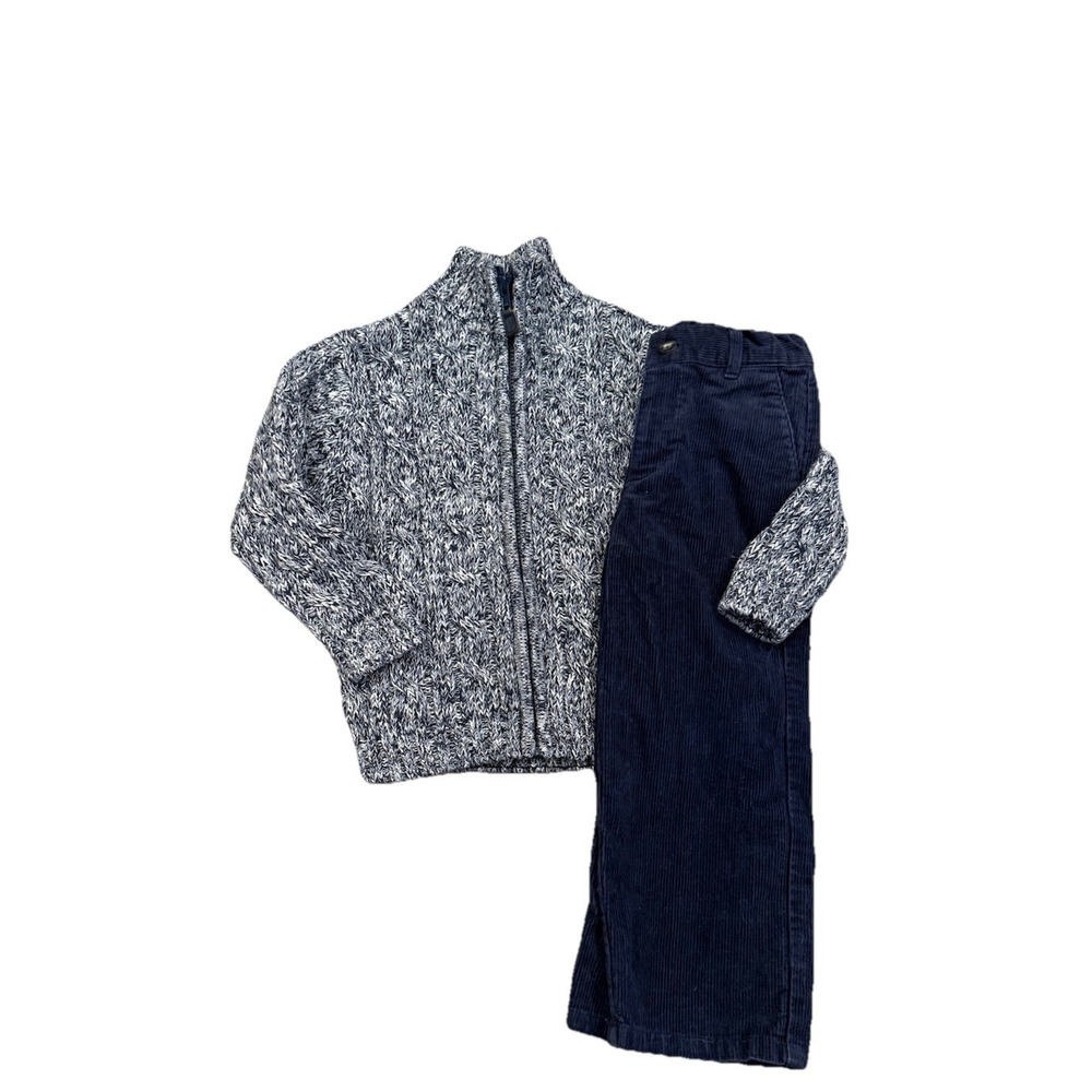 Janie And Jack Outfit Navy‎ Corduroy Marled Sweater Beanie Cap Hat Knit